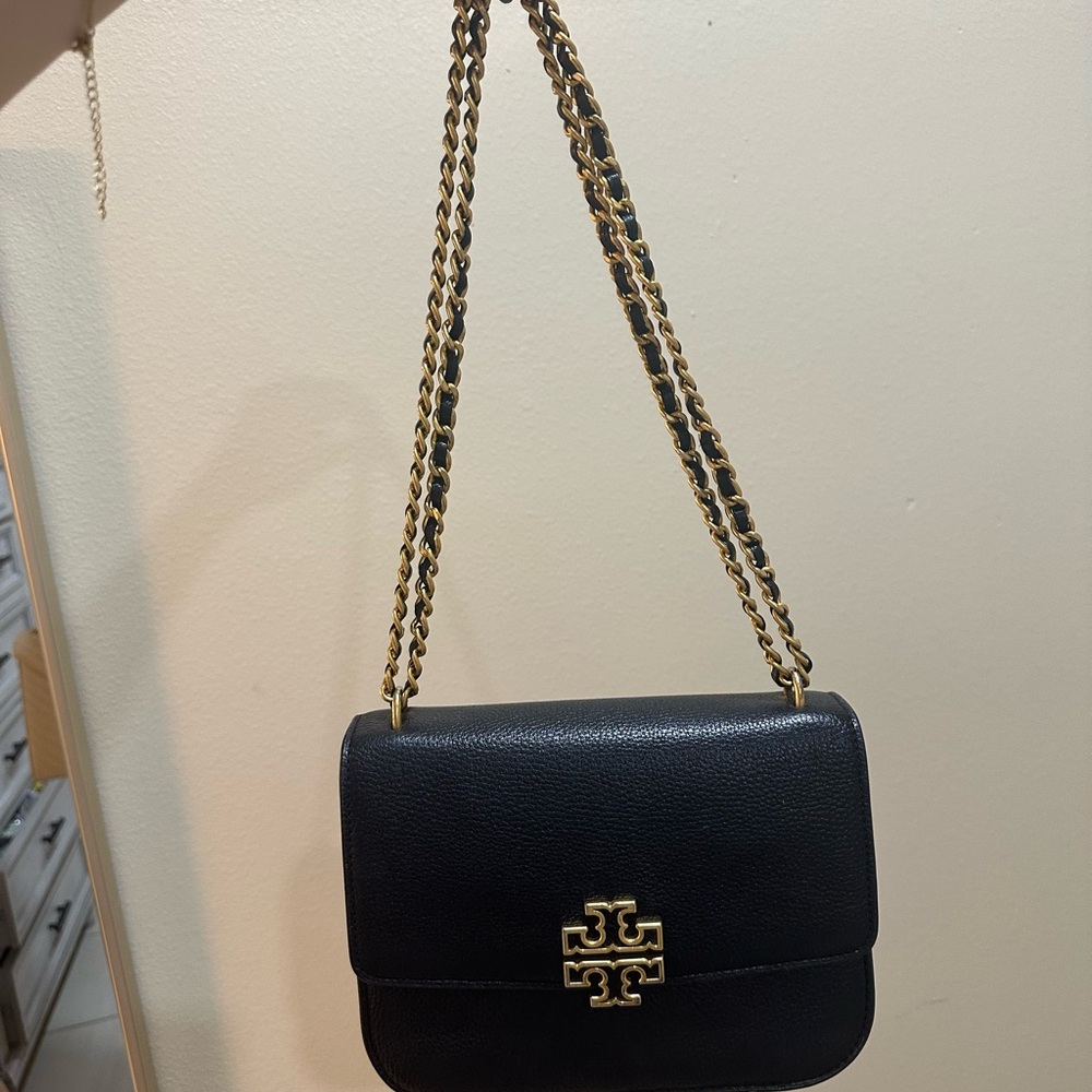 Tory Burch Black and Gold Crossbody Bag with Chain Strap